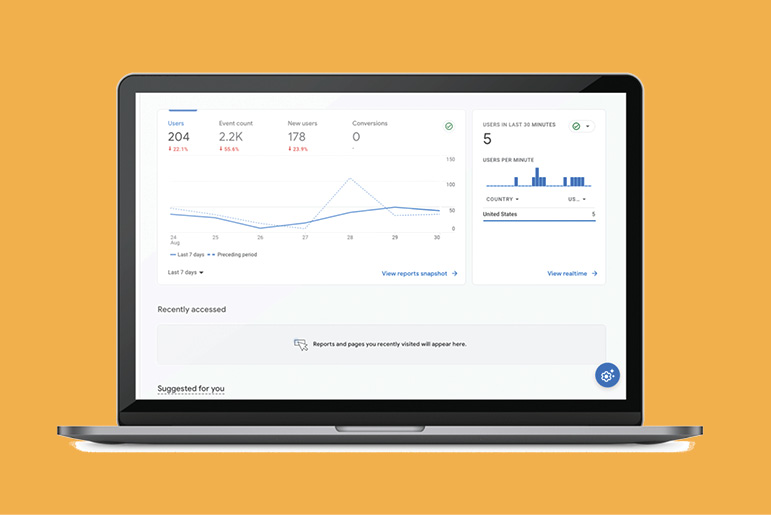 laptop screen with snapshot of google analytics dashboard