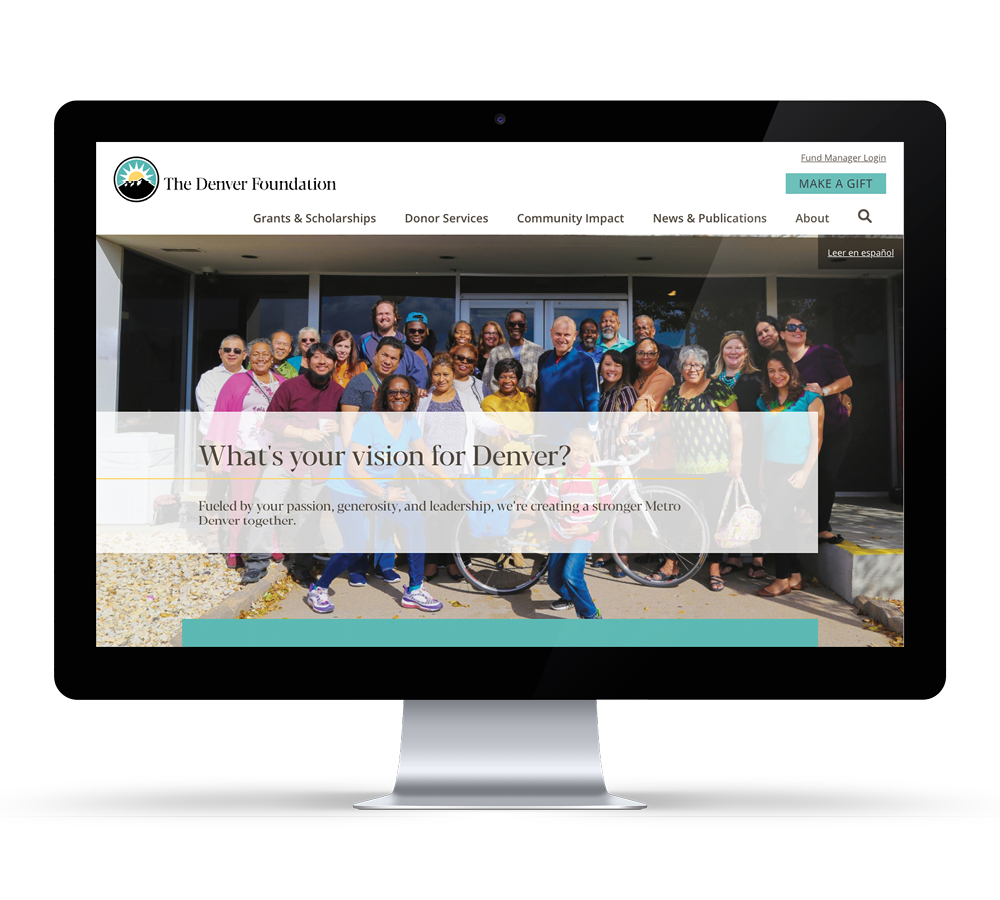 Desktop computer with Denver Foundation website homepage